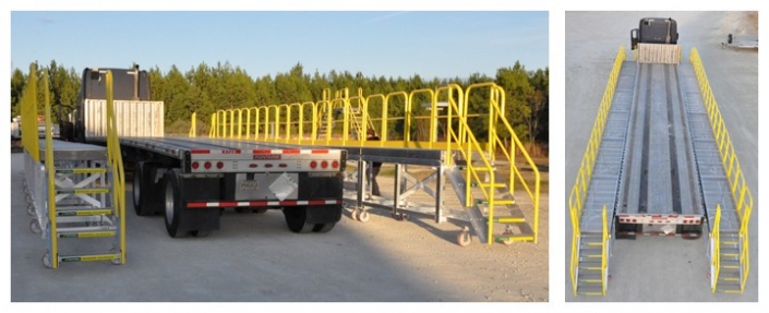 MP series rolling work platform creating guardrails for working on a flatbed truck 705x287 Rolling Stairs and Work Platforms